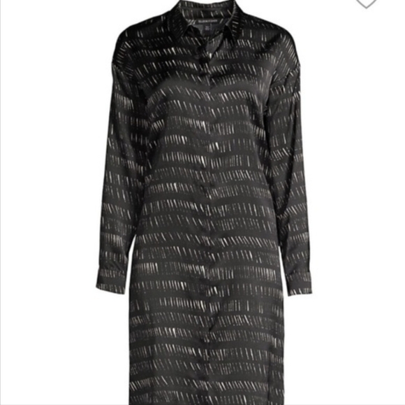 Eileen Fisher Silk Collared Shirt Dress Dash Black White Cotton Dash Size XS - Picture 2 of 14